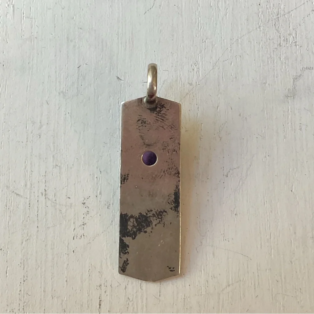 Vintage Sterling Silver Amethyst Cabochon Bar Pendant Southwestern Style